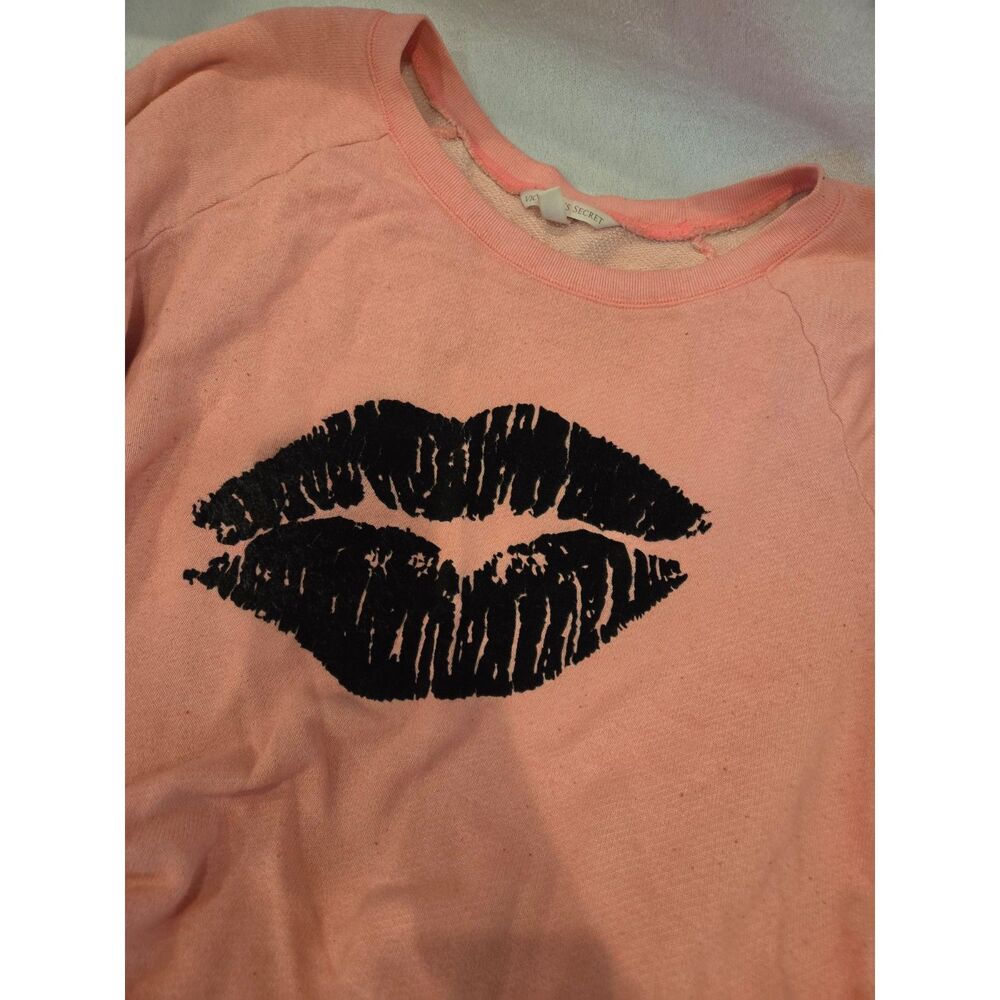 Victoria's Secret Pink Kiss Lips Scoop Neck Sweatshirt VS Size Large
